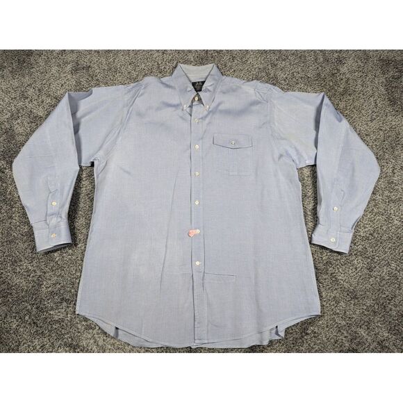 Vintage Willis and Geiger Shirt Mens 17/37 Tall Blue Button Down Dress Hong Kong - Picture 1 of 10